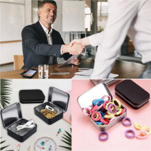 6 PCS Small Storage Box with Lid Rectangular Small Tin Boxes Metal Box with Lid Small Tin Box for Home Storage Black