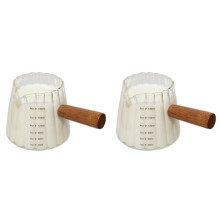 2X Espresso Cups with Wood Handle 6oz, Espresso Accessories, Milk Frothing Pitcher, Glass Measuring Cup, Shot Glass