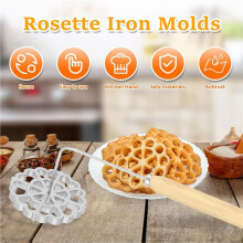 5X Moule à Bunuelos avec Manche en Bois, Moule à Biscuits Bunuelos en Aluminium, Ensemble de Fer à Rosette Détachable pour Fabricant de Rosettes