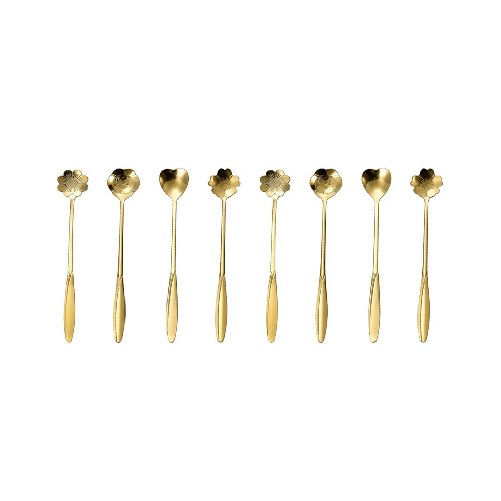 Semoic 8X Stainless Steel Flower Gold Scoop Coffee Spoon Kitchen Dessert Tea Accessories Tableware Decoration Set 13Cm