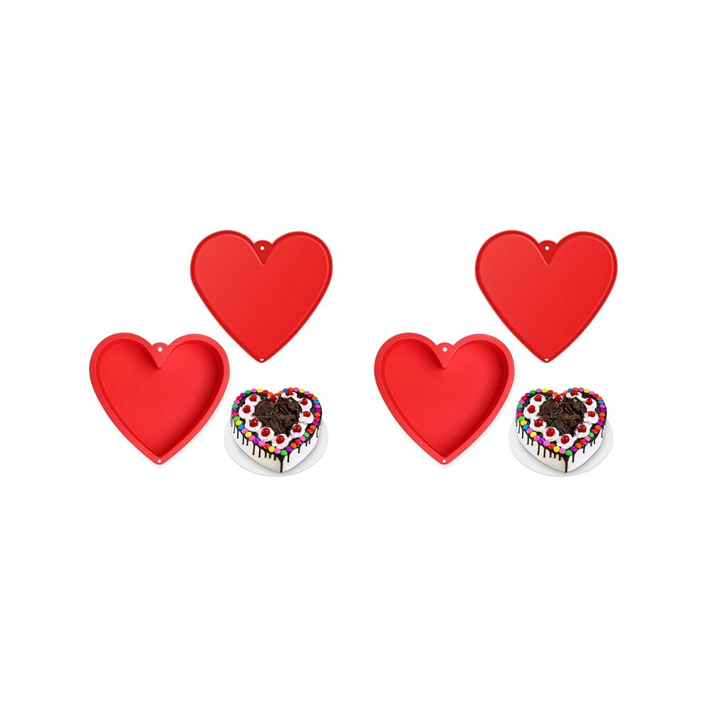 Semoic 4X Heart Shaped Cake Pans 8.6Inch,Nonstick Silicone Heart Cake Mold,Reusable Baking Tins,Heart Cake Pan Set For Brownies