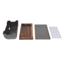 Réchaud de barbecue de table en bois résistant à la chaleur avec support isolant et aération creuse, format S.