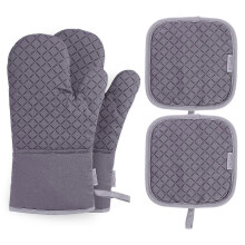 Oven Mitts and Pot Holders Set of 4, 500F Heat Resistant Oven Gloves with Silicone Non-Slip for Kitchens, Grilling