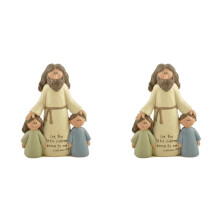 2X Estatuilla de Resina Religiosa Cristiana, Estatua de Jesús con Niños y Niñas, Adorno Artesanal, Decoración del Hogar, Regalos de Navidad