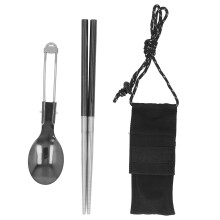 Camping-Löffel- und Essstäbchen-Set aus Edelstahl 304, tragbares Besteck, faltbarer Löffel und abnehmbare Essstäbchen für unterwegs