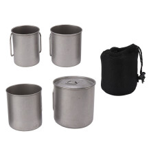 4PCS Camping Mug Portable Stainless Steel Coffee Cup with Foldable Handle and Lid for Backpacking Hiking Fishing Survival Adventure