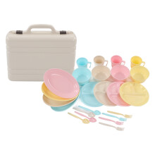 24Pcs Plastic Tableware Set Food Grade PP Microwave Dishwasher Safe Camping Mess Kit for Outdoor Picnic Travel