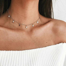 (C)Boho Layered Heart Necklace Silver Beaded Choker Necklace Chain Lover Pendant Necklaces Beach Jewelry for Women and Girls