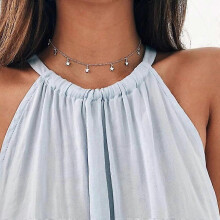(D)Boho Layered Heart Necklace Silver Beaded Choker Necklace Chain Lover Pendant Necklaces Beach Jewelry for Women and Girls