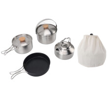 Camping Cookware Set Stainless Steel Pot Pan Kettle Kit Portable Lightweight Outdoor Cooking Set for Travel Backpacking Hiking Picnic