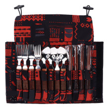 12 Pcs Stainless Steel Wooden Handle Tableware Set Outdoor 4 Person Spoons Forks Chopsticks Set for Barbecue Camping