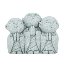 Mini Monk Buddha Statue Chinese Green Sandstone Cute Buddha Figurine 3 Little Monks Ornament for Fish Tank Aquarium Home Garden Decoration Style 2