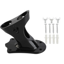 Flag Holder 2 Position Rust Proof 1in Inner Diameter Aluminum Alloy Flag Pole Bracket for Wall Roof Outdoor Railing Black