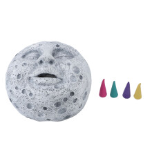 Round Incense Holder Synthetic Resin Unique Moon Face Aromatherapy Incense Box Ornament for Meditation Tea Ceremony Home Decor