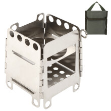 Réchaud à bois pliable portable en acier inoxydable pour pique-nique, barbecue, camping et randonnée.