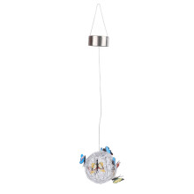 Luminária solar externa para jardim, luminária suspensa redonda com borboleta, decoração para jardim, luz noturna decorativa, luz branca.
