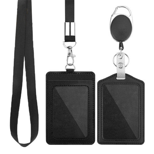 1Jgo Soporte Para Carnet PU Multifuncional Con Lanyard Negro Práctico 1