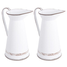 2St Witte Metalen Vintage Bloemenvazen Rustiek Bloempotten Voor Huis