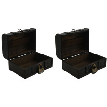 2X Retro Treasure Chest Vintage Wooden Storage Box Antique Style Jewelry Organizer for Wardrobe Jewelry Box Trinket Box
