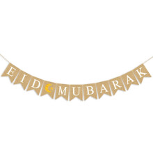 Eid Mubarak Banner, Jute-Flagge, Dekoration zur Eid-Feier, Hängebanner für Flur, Fenster, Wohnzimmer
