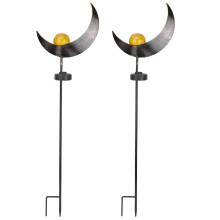 Conjunto de 2 Lâmpadas Solares em Formato de Lua, Impermeáveis, para Jardim, com Luzes LED Decorativas e Lanternas de Metal para Gramado Externo.