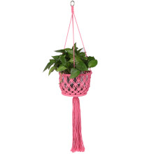 Garden Plant Pot Holder Hand-Woven Hanging Basket Cotton Rope Hanging Rope Holder PinkPlant Hanger