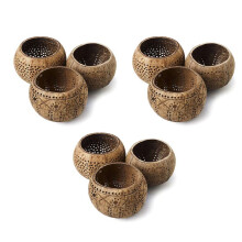 Coconut Shell Wood Candle Holders (Set of 9) with Coconut Scented Tealight Candles - Boho Decor, Votive Candles Holders