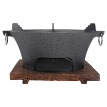 1Set Stufa Barbecue Tonda in Ghisa E Legno Nero Portatile Per Esterni