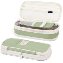 (Green) Pencil/ Pen Case for Girls, Big Capacity Large Portable Office Stationery Makeup Bag Pouch, Desk Organizer