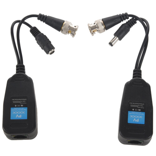 HD-CVI/TVI/AHD Passive Video Balun with Power Connector and RJ45 CAT5 Data Transmitter 2 Pair