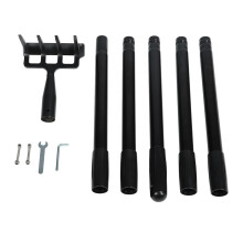 Ancinho de jardinagem com cabo ergonômico em aço inoxidável e comprimento ajustável, ideal para cultivar e soltar a terra. Possui 5 seções.
