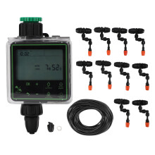 32.8ft Misting Plant Watering Timer System with LCD Screen Controller 360 Adjustable Automatic Watering Micro Spraying Watering Kits for Potted Plants