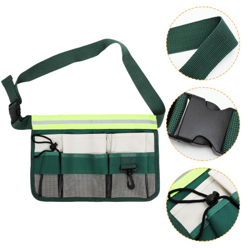 5Pièces Pochette Ceinture Verte Oxford Réglable 7 Compartiments 2