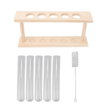 Terrário transparente com 5 tubos de ensaio para observar o crescimento das plantas, com suporte de madeira para plantas aquáticas.