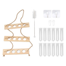 3 Tiered Wall Hanging Plant Terrarium with 12 Test Tubes Hanging Stand Hand Crafted Plant Propagation Station for Herbs Wood Color