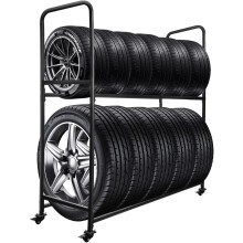 Adjustable Rolling Tire Storage Rack for Garage with Heavy Duty Metal Frame and 4 Locking Wheels