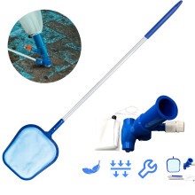 Kit de limpeza de piscina com cabo telescópico, aspirador de lago, rede de desembarque e conjunto para limpeza de piscinas.