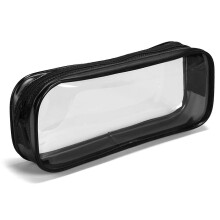 (Black) Clear Pencil Bag, Clear Exam Pencil Case, Waterproof PVC Zippered Comestic Storage Pouch, Travel Luggage Pouch Make up