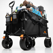 VOYAGER Black Folding Heavy Duty 300L Camping Wagon with Extra Large All-Terrain 360 Swivel Wheels, Weighted upto 150kg