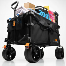 VOYAGER Black Folding Heavy Duty 200L Camping Wagon with Extra Large All-Terrain 360 Swivel Wheels, Weighted upto 150kg