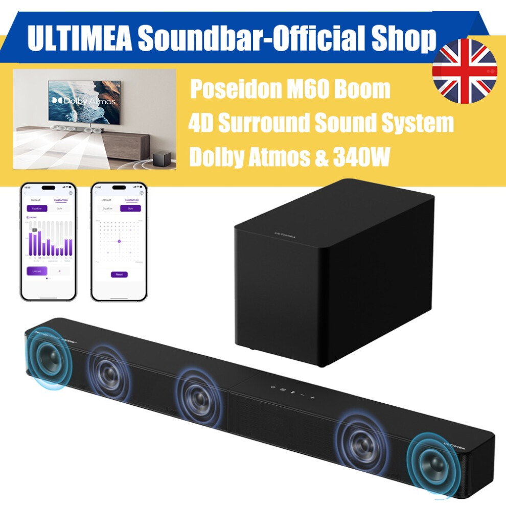 Ultimea 5.1Ch Dolby Atmos Sound Bar With Subwoofer Surround Sound System For Tv 012654763569