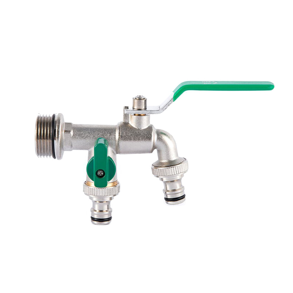 Double Tap 1 Inch And 1 * 3/4 Inch Outlet With Thicken Outlet Valve Detachable For Garden Drinking Water Farm Crops With Green Handle 3371607911332