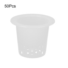 Conjunto de 50 cestos de plantio hidropônico para cultivo sem solo, vasos de malha para plantas e flores, brancos.