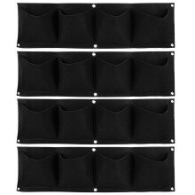 4Pcs 4 Pocket Plant Grow Bag Wall Mounted Reusable Degradable Felt Garden PlanterBlack