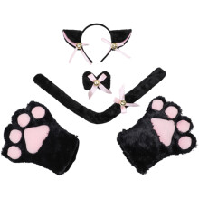 Catwoman-kostuumset, één maat past de meeste mensen, met kattenstaart en belletjeshalsband, Halloween-kostuumaccessoires met Catwoman-masker en