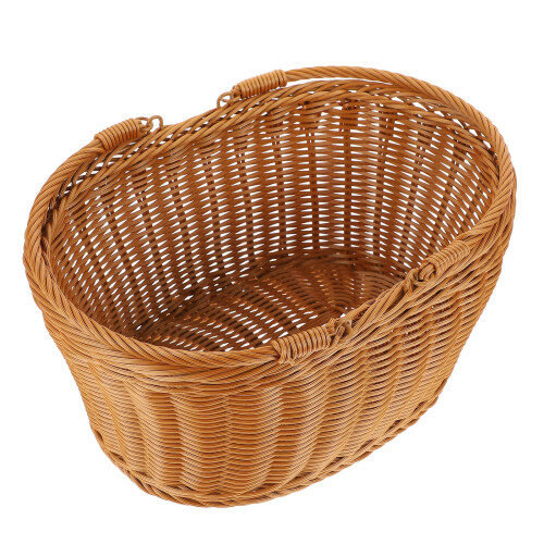 1Pc Handheld PP Storage Basket Light Brown Decorative Picnic Basket 2