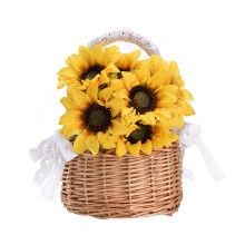 Woven Flower Girl Basket with Handle Handwoven Rattan Artificial Flower Storage Baskets for Home Wedding Birthday S