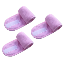 Conjunto de 3 faixas de cabelo ajustáveis para spa, em tecido atoalhado antiderrapante, ideais para maquiagem e uso em salões de beleza. Feitas em