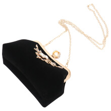 Zwarte Pluche Avondtas Clutch Vrouwen Met Strass Voor Bruiloft