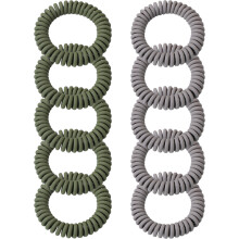 Wiederverwendbare Spiralhaargummis aus flexiblem, nicht saugfähigem Kunststoff mit sicherem Halt für Mädchen und Frauen. Trendiges Design mit